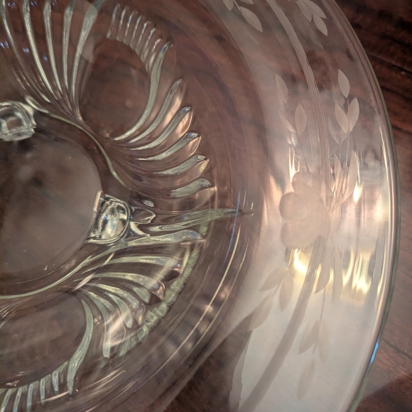 Clear Glass Footed Bowl Vintage Paden City Maya Floral Wheel Cut - Picture 5 of 9